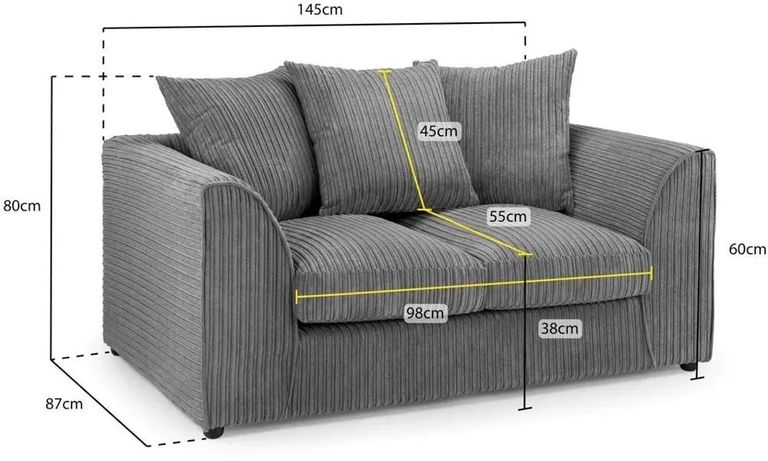Harley Jumbo Sofa - Grey Fabric - 2 Seater