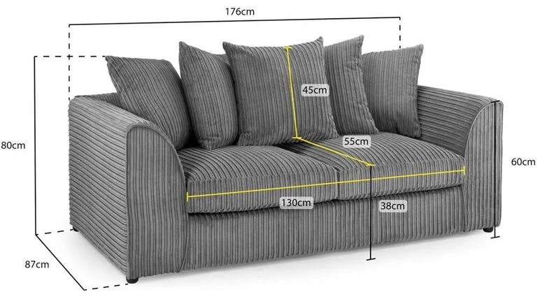 Harley Jumbo Sofa - Grey Fabric - 3 Seater