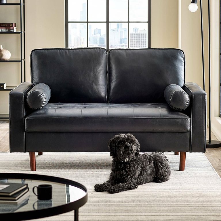 Henley Black Faux Leather Sofa - 2 Seater