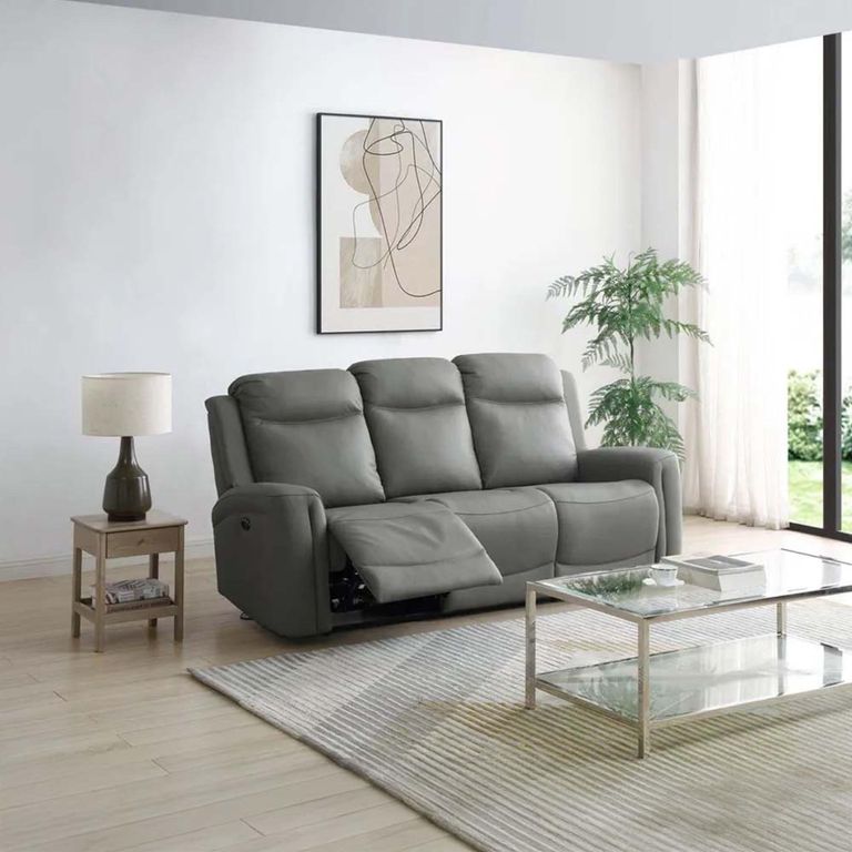Henley Electric Recliner Sofa - Grey Leather - 3 Seater