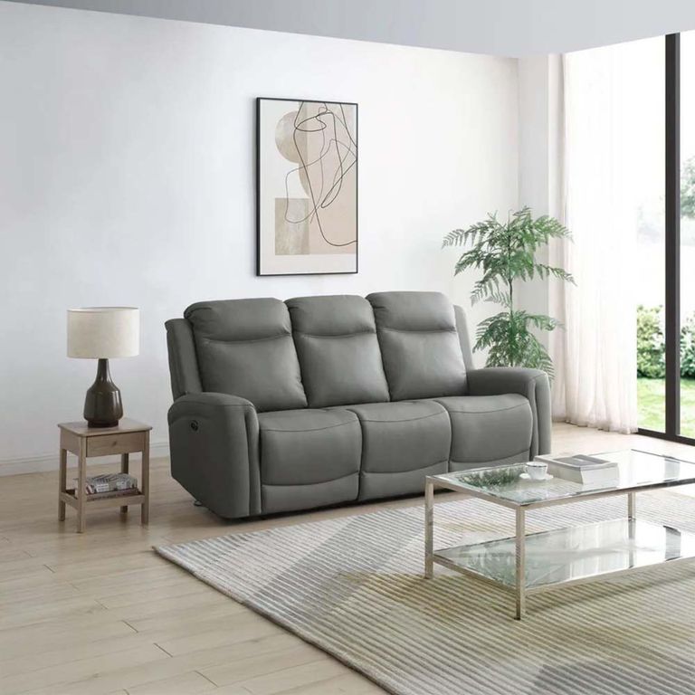 Henley Electric Recliner Sofa - Grey Leather - 3 Seater
