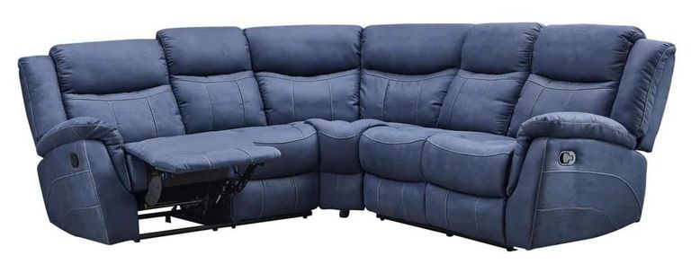 Hilbert Denim Blue Fabric Recliner Corner Sofa