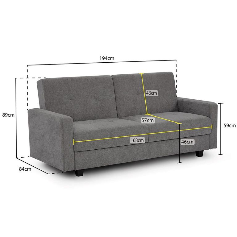 Hive Click Clack Sofa Bed - Grey Fabric - 3 Seater