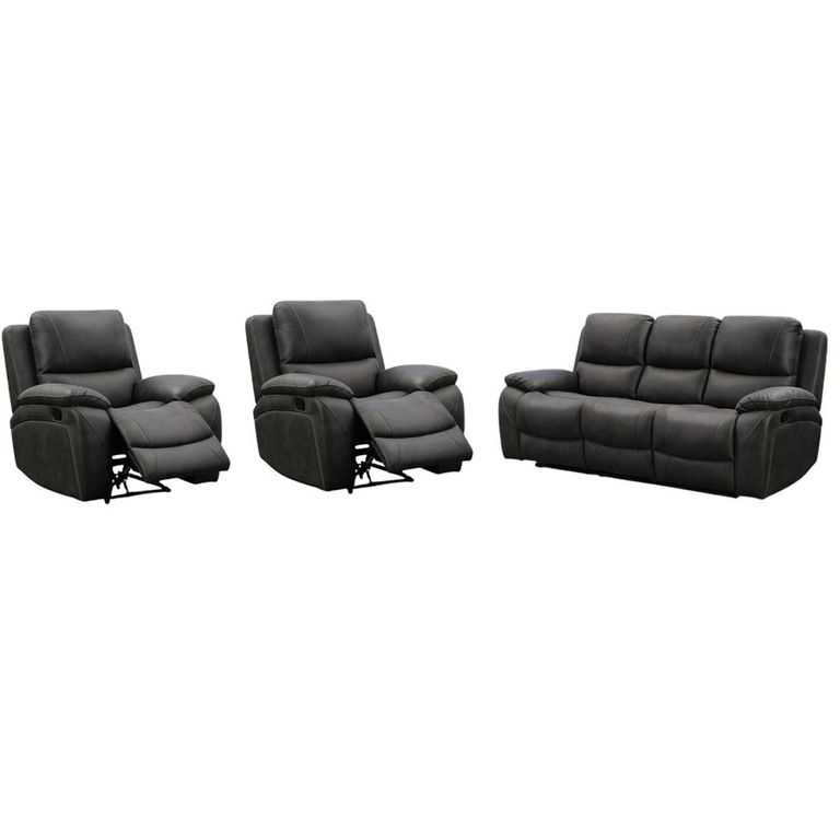 Isobella Manual Recliner Sofa Set - Charcoal Fabric - 3+1+1 Seater