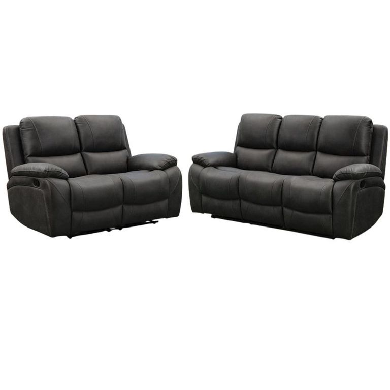Isobella Manual Recliner Sofa Set - Charcoal Fabric - 3+2 Seater