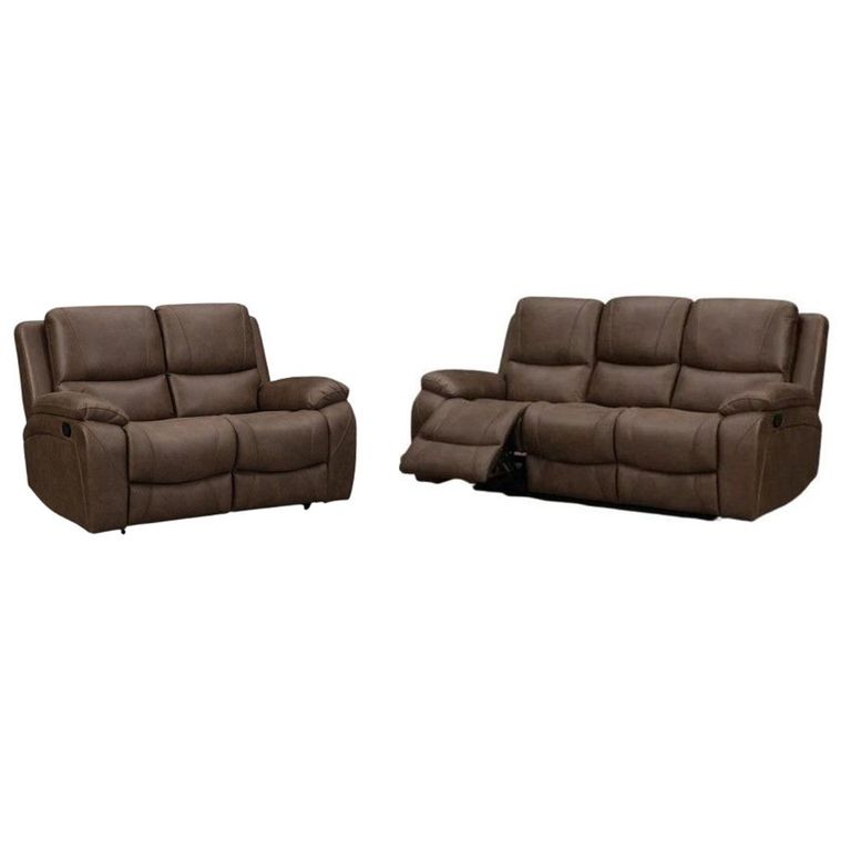 Isobella Manual Recliner Sofa Set - Chocolate Fabric - 3+2 Seater