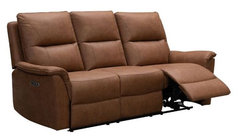 Kansas Power Recliner Sofa - Tan Brown Faux Leather - 3 Seater