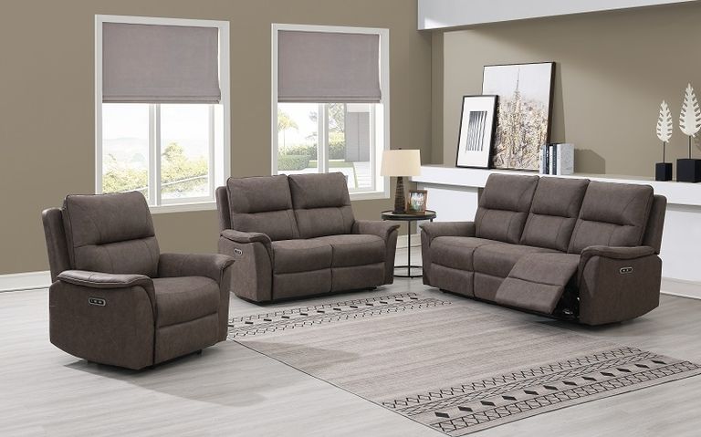 Kansas Power Recliner Sofa - Truffle Faux Leather - 3 Seater