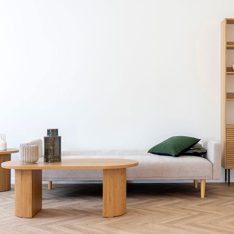 Kells Click Clack Sofa Bed - Sand Fabric - Natural Legs