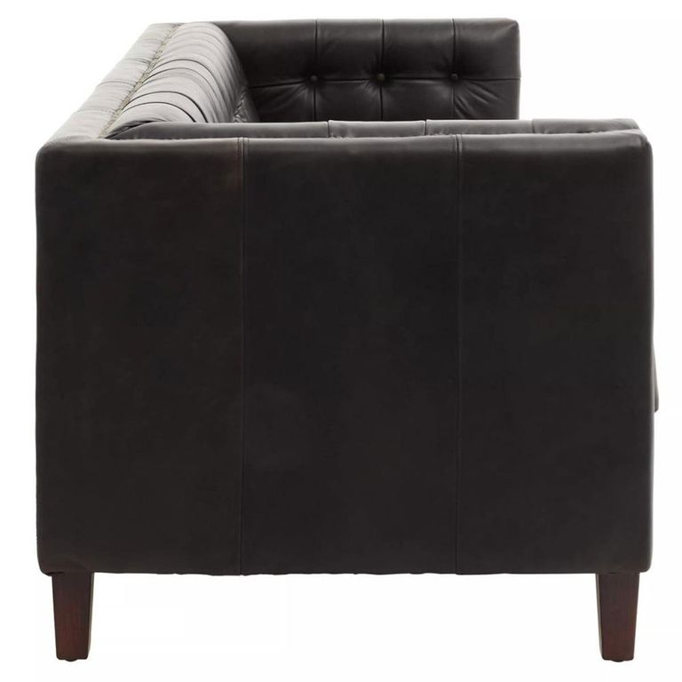 King Sofa - 3 Seater - Antique Ebony Leather with Tufted Back
