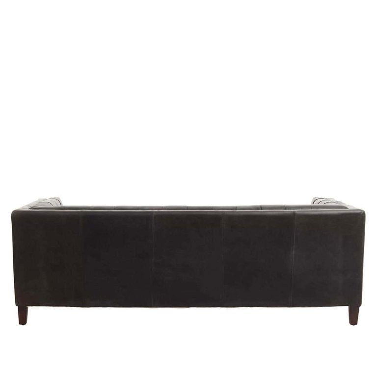 King Sofa - 3 Seater - Antique Ebony Leather with Tufted Back