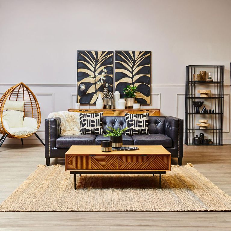 King Sofa - 3 Seater - Antique Ebony Leather with Tufted Back