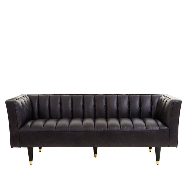 King Sofa - 3 Seater - Black Leather with Flared Arms