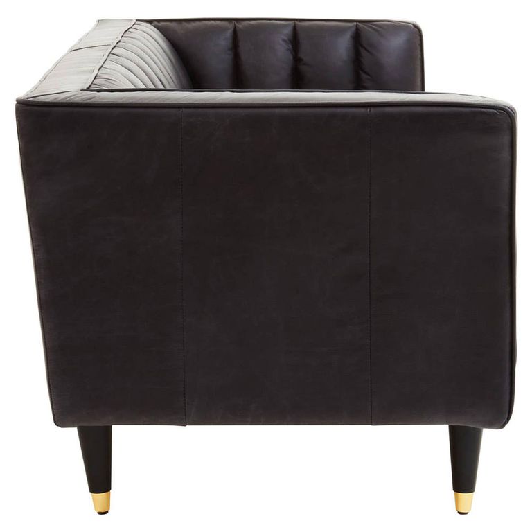 King Sofa - 3 Seater - Black Leather with Flared Arms
