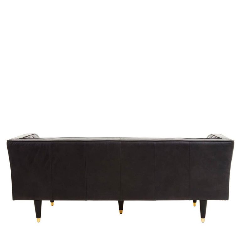 King Sofa - 3 Seater - Black Leather with Flared Arms