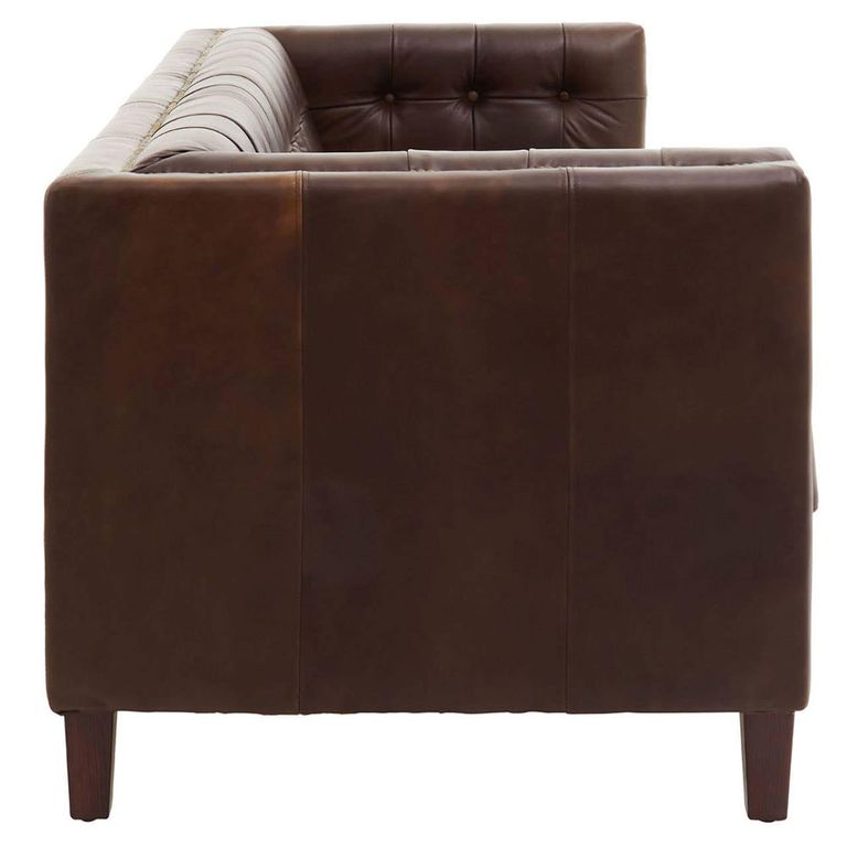 King Sofa - 3 Seater - Dark Brown Leather with Tufted Back