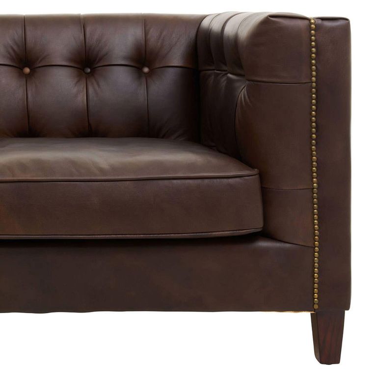King Sofa - 3 Seater - Dark Brown Leather with Tufted Back