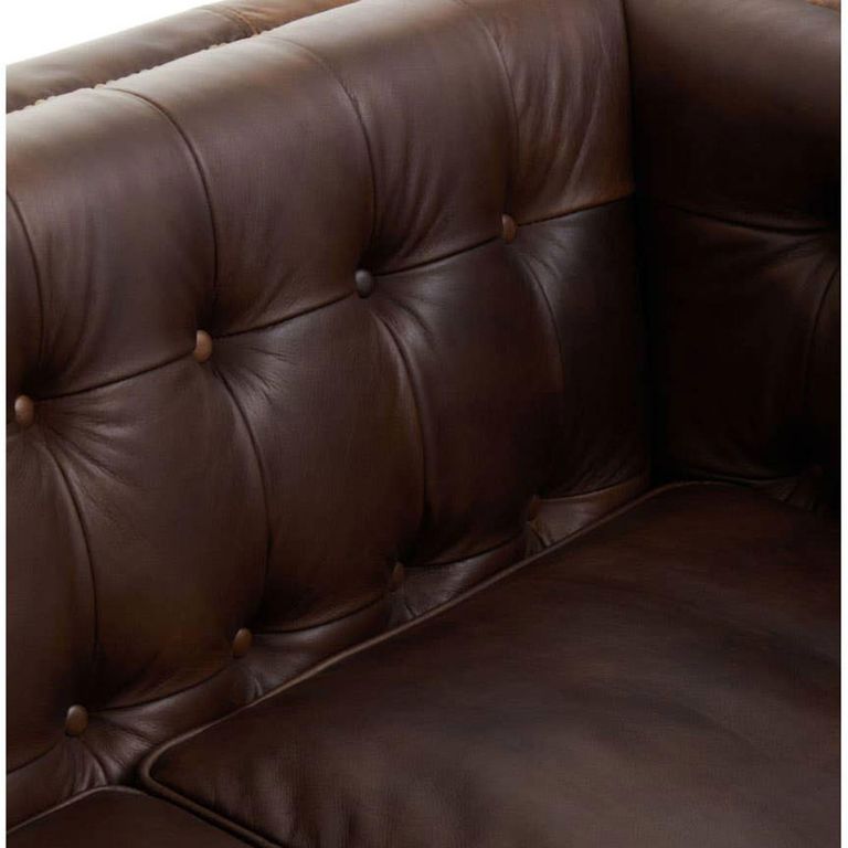 King Sofa - 3 Seater - Dark Brown Leather with Tufted Back
