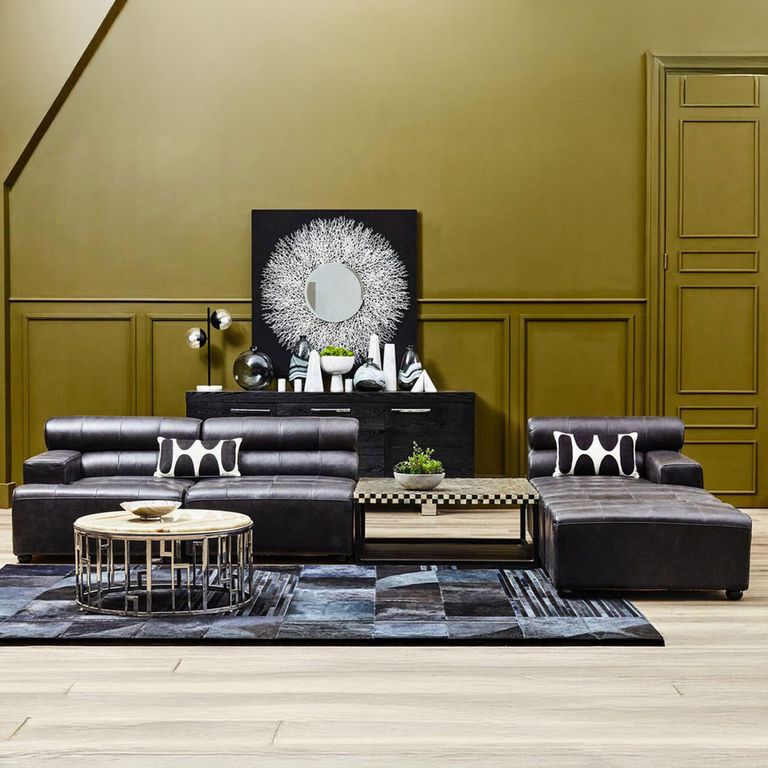 King Chaise - Distressed Slate Grey Leather - Modular - LHF