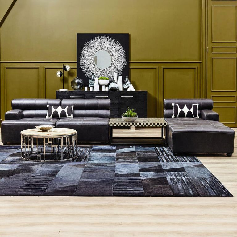 King Sofa - Distressed Slate Grey Leather - RHF