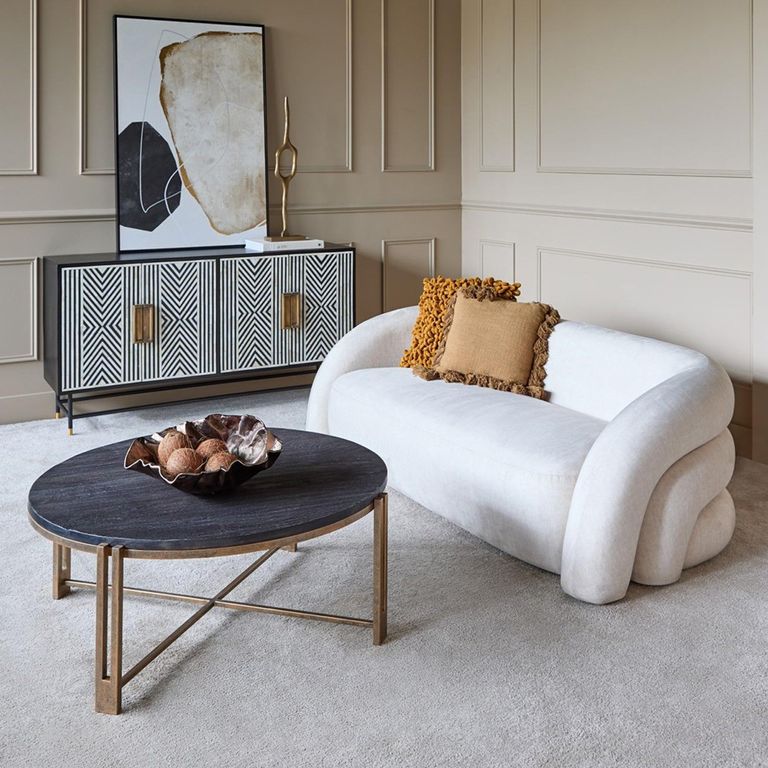 Casa Sofa - Cream Velvet Fabric - Curved - 2 Seater