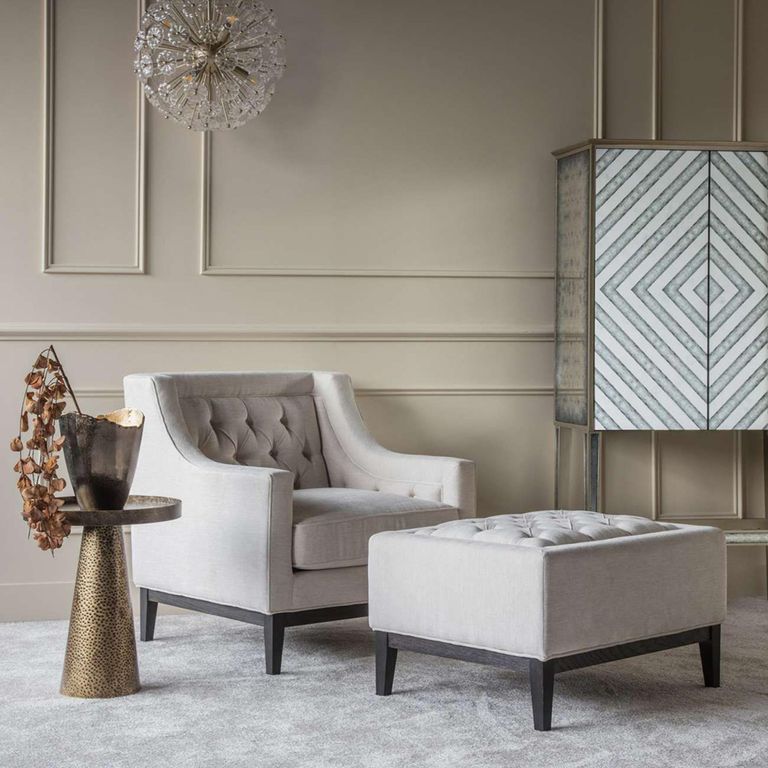 Theodore Armchair - Ivory Fabric - Buttoned