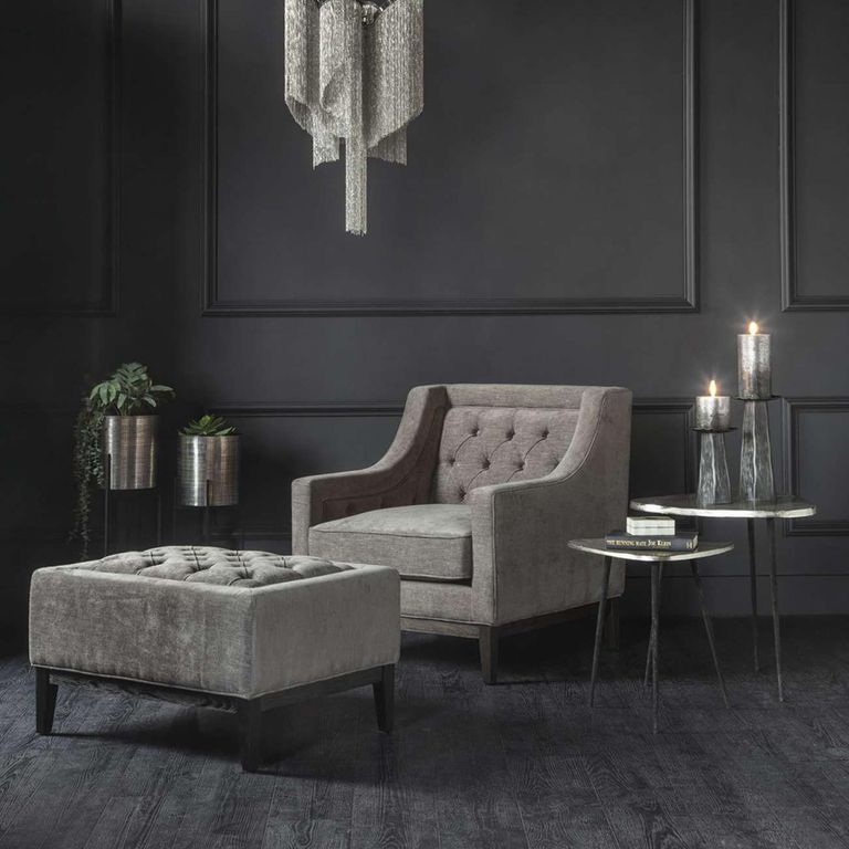 Theodore Armchair - Warm Grey Fabric - Buttoned