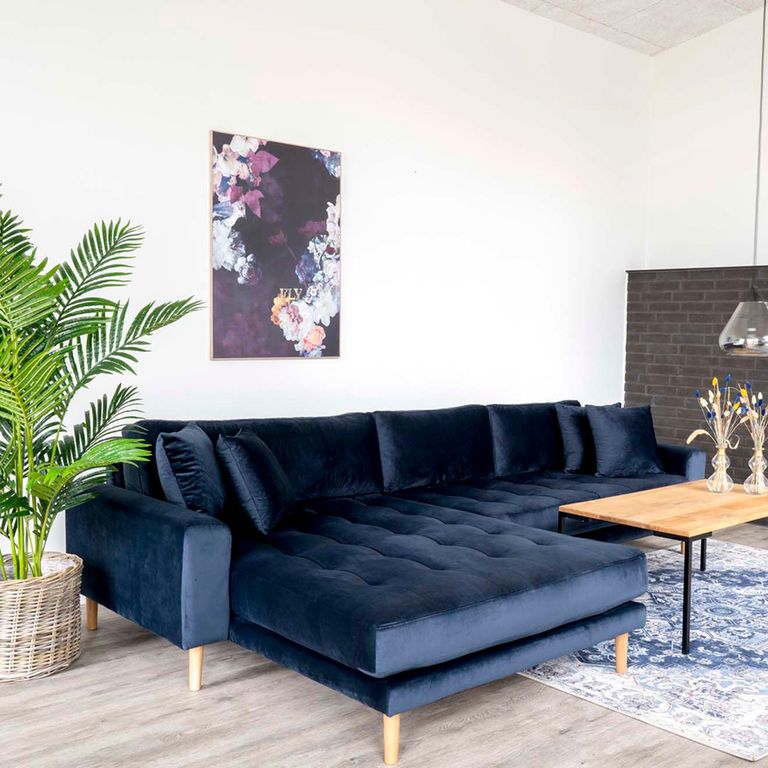 Lido Lounge Sofa - Blue - Fabric - Natural Legs - LHF