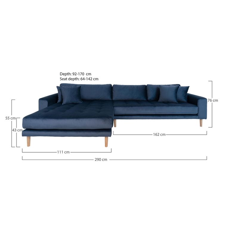 Lido Lounge Sofa - Blue - Fabric - Natural Legs - LHF