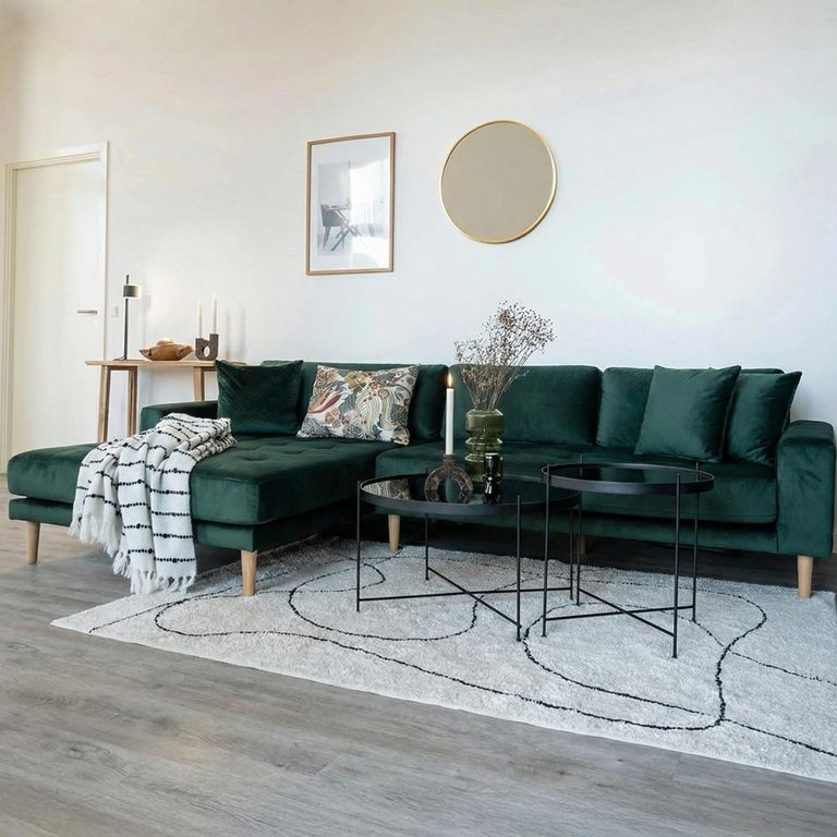 Lido Lounge Sofa - Dark Green - Fabric - Natural Legs - LHF