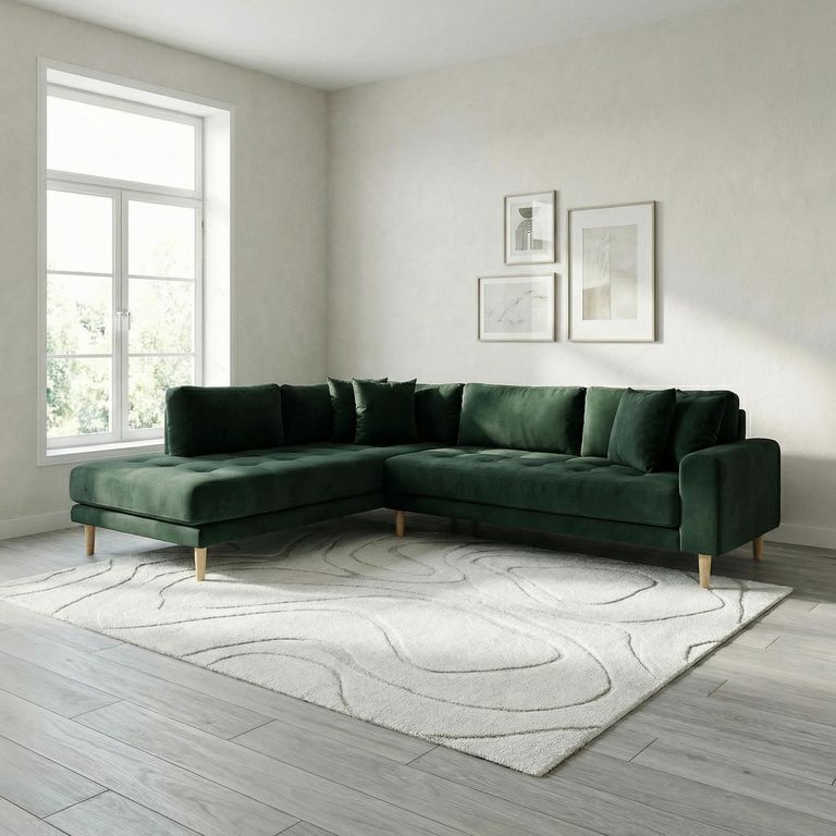 Lido Corner Sofa - Open End - Green - Fabric - Natural Legs - LHF