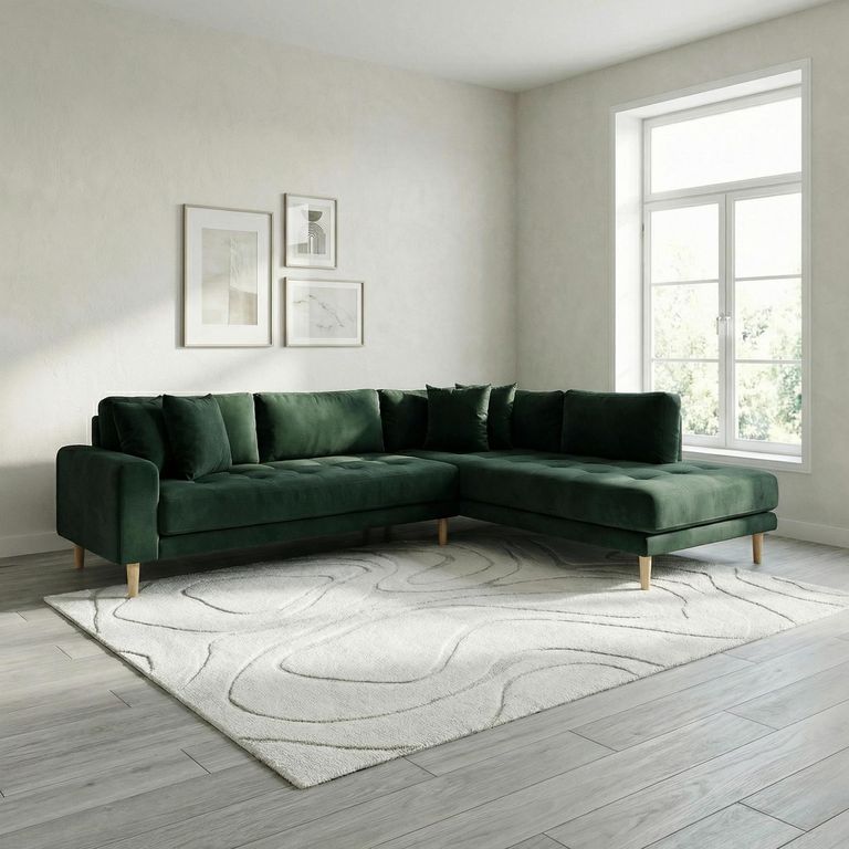 Lido Corner Sofa - Open End - Green - Fabric - Natural Legs - RHF
