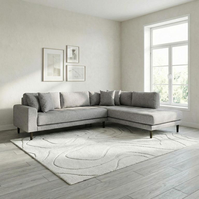 Lido Corner Sofa - Open End - Light Grey - Fabric - Natural Legs - RHF