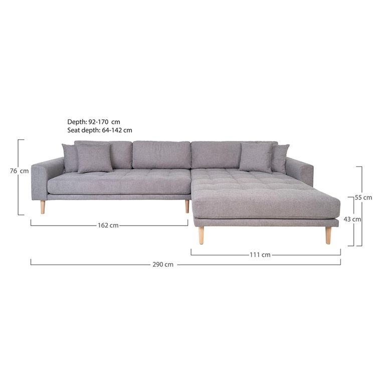 Lido Lounge Sofa - Light Grey - Fabric - Natural Legs - RHF