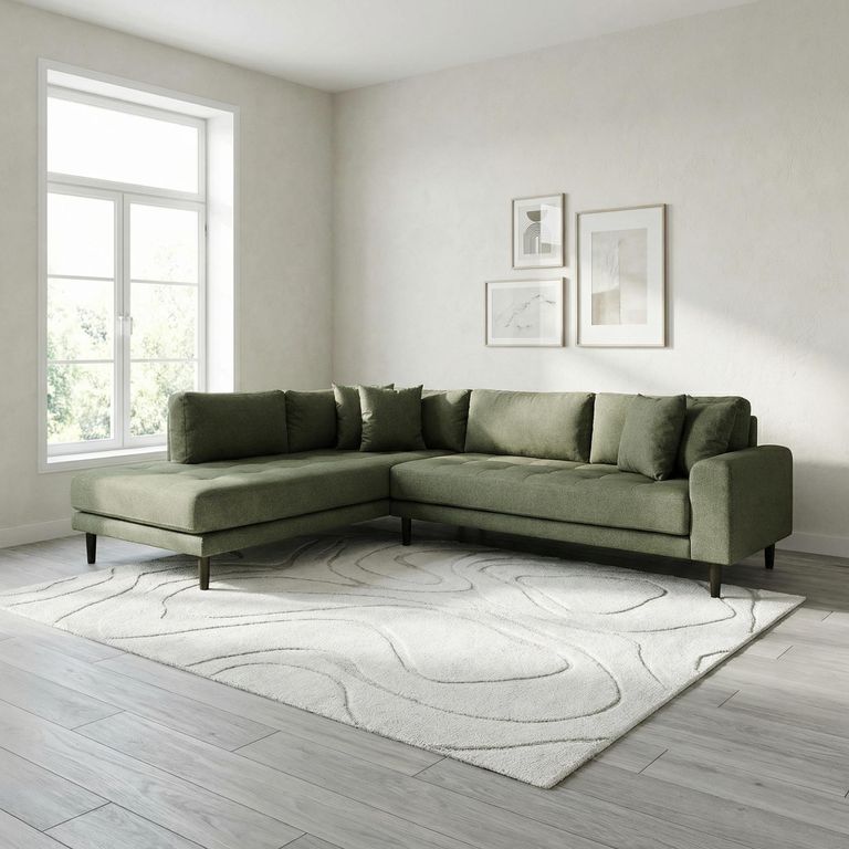 Lido Corner Sofa - Open End - Olive Green - Fabric - Black Legs - LHF