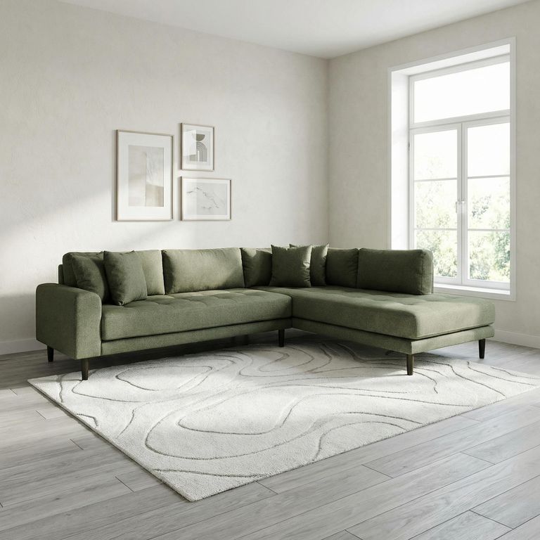 Lido Corner Sofa - Open End - Olive Green - Fabric - Black Legs - RHF