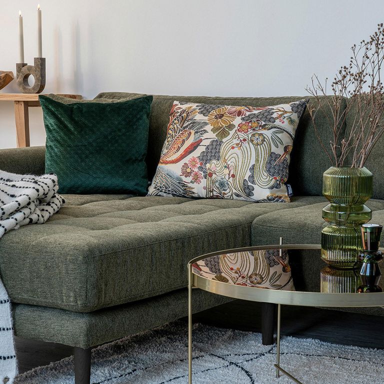 Lido Lounge Sofa - Stone - Fabric - Black Legs - RHF