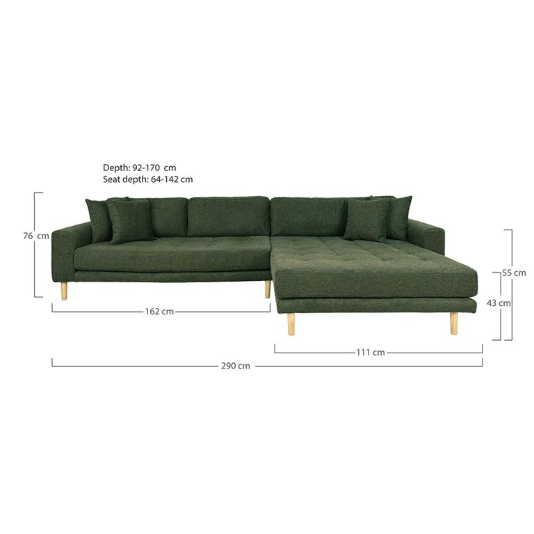 Lido Lounge Sofa - Olive Green - Fabric - Black Legs - RHF