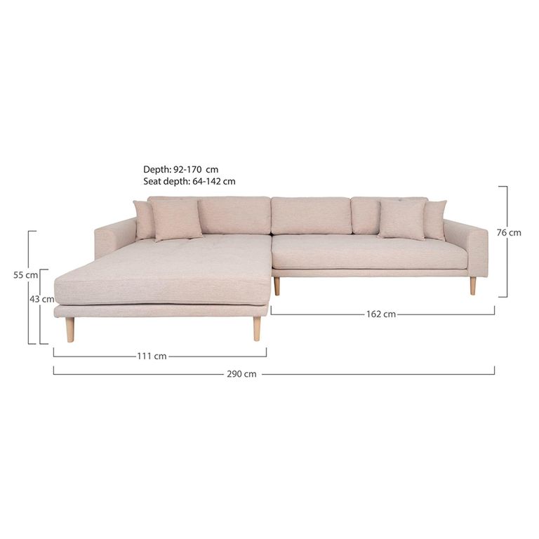 Lido Lounge Sofa - Sand - Fabric - Natural Legs - LHF