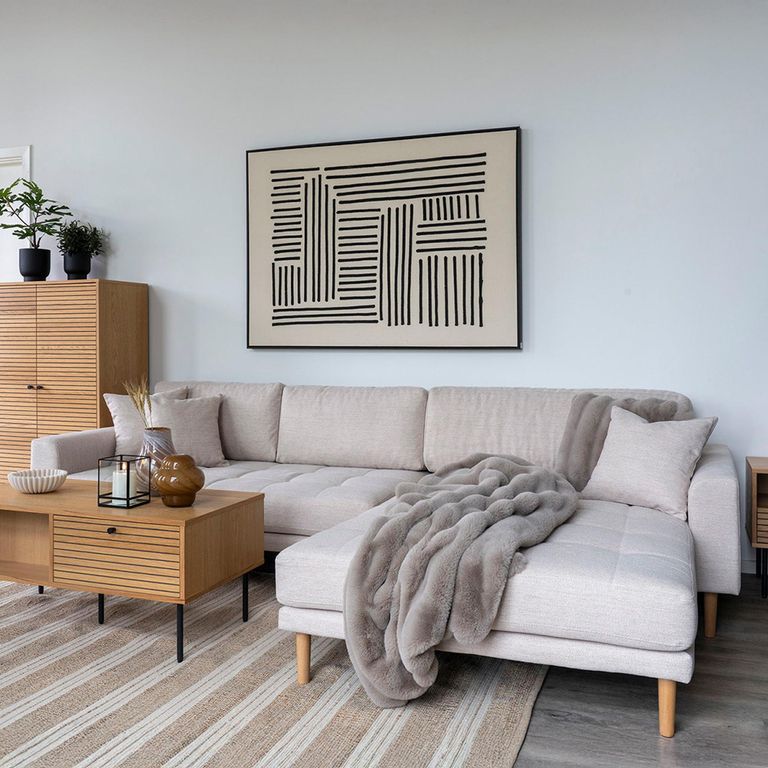 Lido Lounge Sofa - Sand - Fabric - Natural Legs - RHF