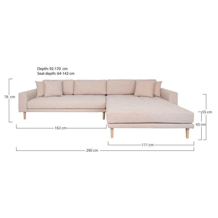 Lido Lounge Sofa - Sand - Fabric - Natural Legs - RHF
