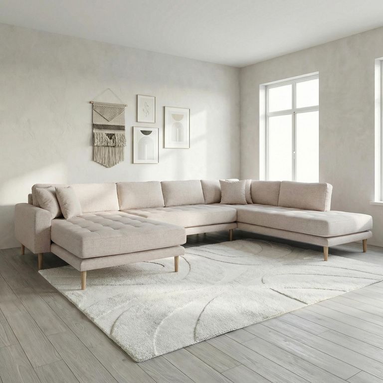 Lido U-Sofa - Open End - Sand - Fabric - Natural Legs - LHF