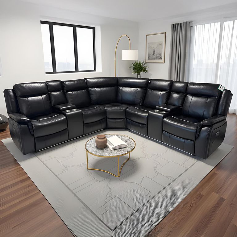 Lily Electric Recliner Corner Sofa - Black Leather