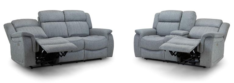 Linden Recliner Sofa Set - Grey Fabric - 3+2 Seater