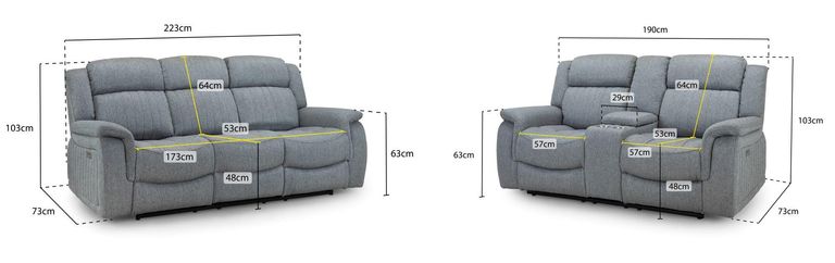 Linden Recliner Sofa Set - Grey Fabric - 3+2 Seater