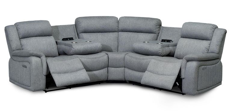 Linden Recliner Corner Sofa Set - Grey Fabric - Large - 2 Corner 2