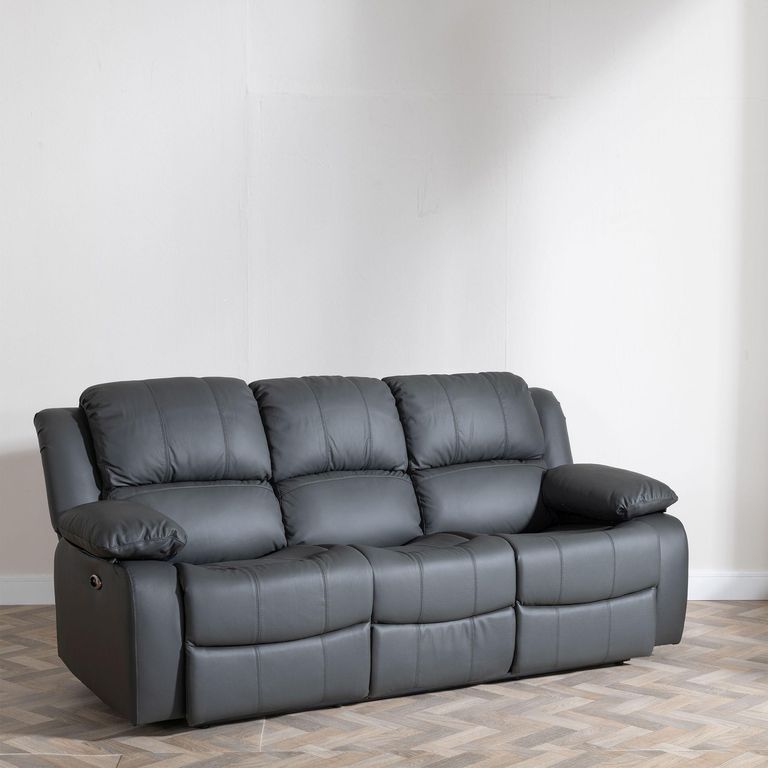 London Grey Leather 3 Seater Recliner Sofa