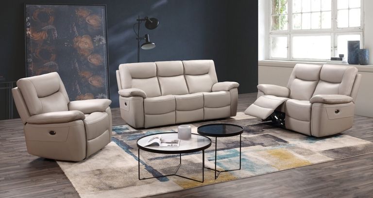Lucia Recliner Sofa Set - Pearl Grey Leather - 3+2 Seater