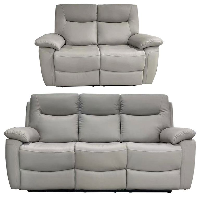 Lucia Recliner Sofa Set - Pearl Grey Leather - 3+2 Seater