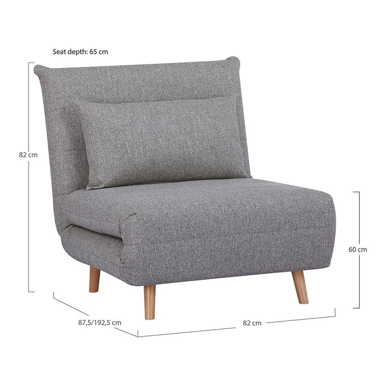 Marlow Click Clack Sofa Bed - Grey Fabric - Natural Legs
